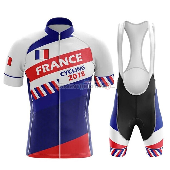 Abbigliamento Ciclismo Campione Francia Manica Corta 2018 Blu Bianco Rosso(2)